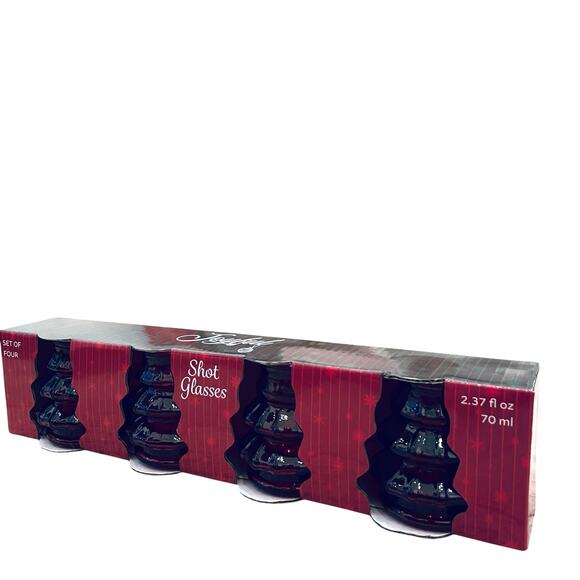 Glass Christmas Tree Shot Glasses Set of 4 Holiday Red New - Picture 16 of 16